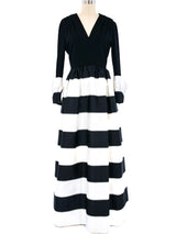 Pauline Trigere Black and White Striped Gown Dress arcadeshops.com