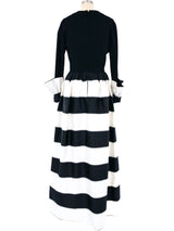 Pauline Trigere Black and White Striped Gown Dress arcadeshops.com