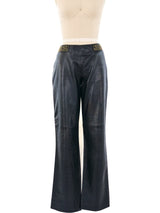 Versace Jeans Couture Greek Key Embellished Leather Pants Bottom arcadeshops.com