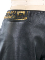 Versace Jeans Couture Greek Key Embellished Leather Pants Bottom arcadeshops.com