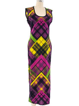 Gianni Versace Plaid Printed Silk Maxi Dress Dress arcadeshops.com