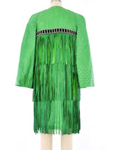 Fringed Green Ostrich Leather Jacket Outerwear arcadeshops.com