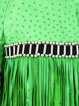 Fringed Green Ostrich Leather Jacket Outerwear arcadeshops.com