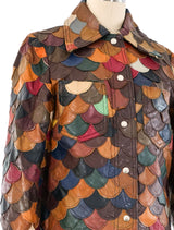 Scalloped Leather Patchwork Shirt Top arcadeshops.com