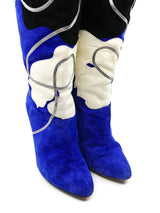 Applique Blue Suede Heeled Boots, 38 Accessory arcadeshops.com