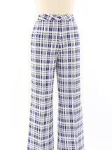 Blue Plaid Flare Trousers Bottom arcadeshops.com