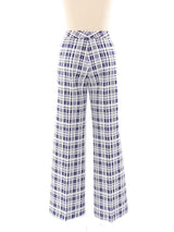 Blue Plaid Flare Trousers Bottom arcadeshops.com