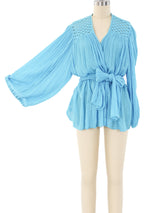 Turquoise Gauze Belted Jacket Jacket arcadeshops.com