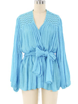 Turquoise Gauze Belted Jacket Jacket arcadeshops.com