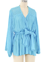 Turquoise Gauze Belted Jacket Jacket arcadeshops.com