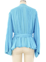 Turquoise Gauze Belted Jacket Jacket arcadeshops.com