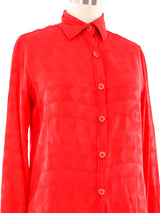 Gucci Logo Jacquard Silk Blouse Top arcadeshops.com