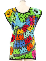 Peacock Motif Hand Embroidered Oaxacan Blouse Top arcadeshops.com