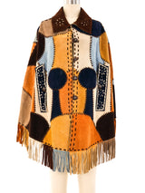 Patchwork Suede Fringed Poncho Jacket arcadeshops.com