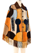 Patchwork Suede Fringed Poncho Jacket arcadeshops.com