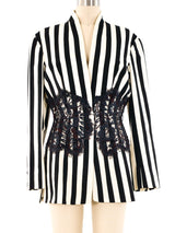 Lace Belted Striped Blazer Jacket arcadeshops.com