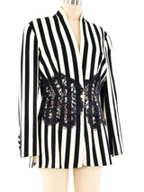 Lace Belted Striped Blazer Jacket arcadeshops.com