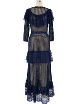 Navy Lace Ruffle Crochet Maxi Dress Dress arcadeshops.com