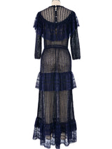 Navy Lace Ruffle Crochet Maxi Dress Dress arcadeshops.com