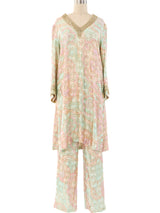 Metallic Pastel Brocade Tunic Ensemble Suit arcadeshops.com