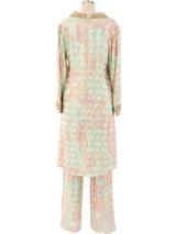 Metallic Pastel Brocade Tunic Ensemble Suit arcadeshops.com
