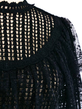 Black Lace Ruffle Crochet Dress Dress arcadeshops.com