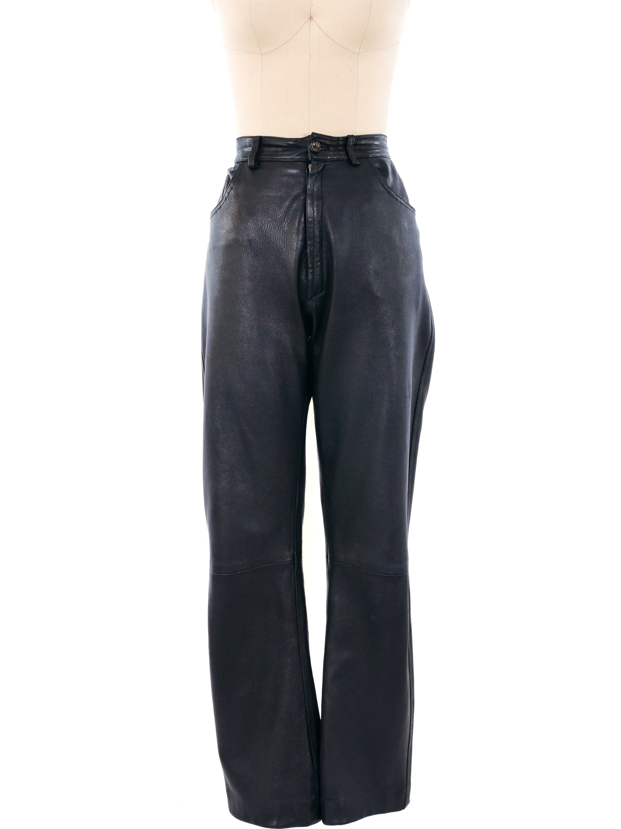 Brown Leather Pants Womens Pure Lambskin High Waist Custom made Size 0 2 4  6 8