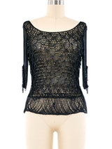 Loris Azzaro Chain Accented Navy Knit Top Top arcadeshops.com