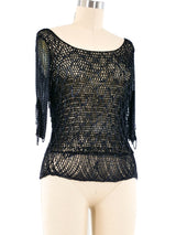 Loris Azzaro Chain Accented Navy Knit Top Top arcadeshops.com