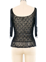 Loris Azzaro Chain Accented Navy Knit Top Top arcadeshops.com