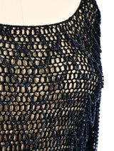 Loris Azzaro Chain Accented Navy Knit Top Top arcadeshops.com