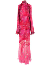 Emanuel Ungaro Floral Printed Chiffon Skirt Ensemble Suit arcadeshops.com