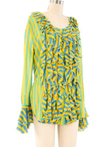 Louis Feraud Striped Ruffle Blouse Top arcadeshops.com