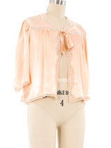 Lace Trimmed Satin Bed Jacket Jacket arcadeshops.com
