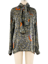 Escada Feather Printed Silk Blouse Top arcadeshops.com