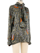 Escada Feather Printed Silk Blouse Top arcadeshops.com