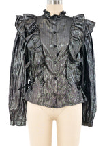 Metallic Gunmetal Ruffle Blouse Top arcadeshops.com