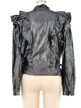 Metallic Gunmetal Ruffle Blouse Top arcadeshops.com