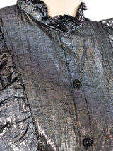 Metallic Gunmetal Ruffle Blouse Top arcadeshops.com