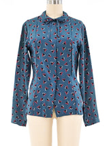 Chloe Printed Teal Blouse Top arcadeshops.com