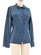 Chloe Printed Teal Blouse Top arcadeshops.com