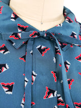 Chloe Printed Teal Blouse Top arcadeshops.com