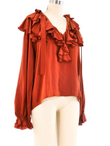 Ruffled Copper Silk Blouse Top arcadeshops.com