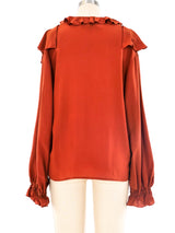 Ruffled Copper Silk Blouse Top arcadeshops.com