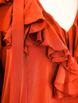 Ruffled Copper Silk Blouse Top arcadeshops.com