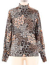 Graphic Printed Balloon Sleeve Top Top arcadeshops.com