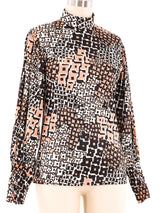 Graphic Printed Balloon Sleeve Top Top arcadeshops.com