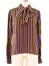 Yves Saint Laurent Striped Silk Blouse Top arcadeshops.com