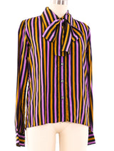 Yves Saint Laurent Striped Silk Blouse Top arcadeshops.com