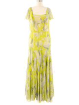 1930's Acid Green Printed Ruffle Dress Dress arcadeshops.com